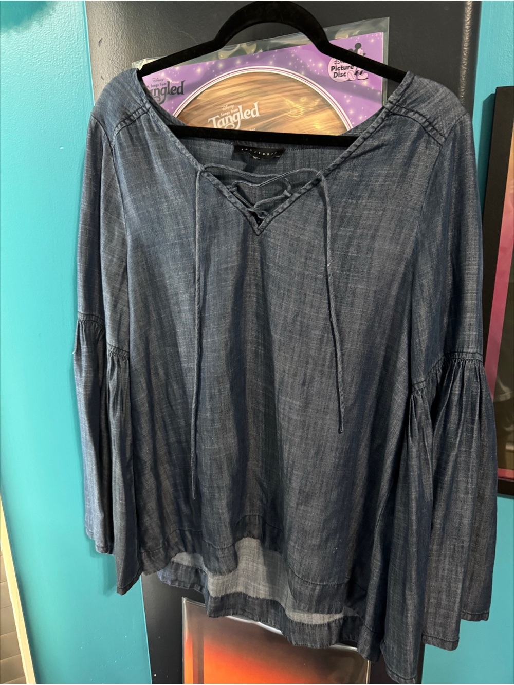 Sanctuary Women's Lace-Up Navy Bell Sleeve Blouse
